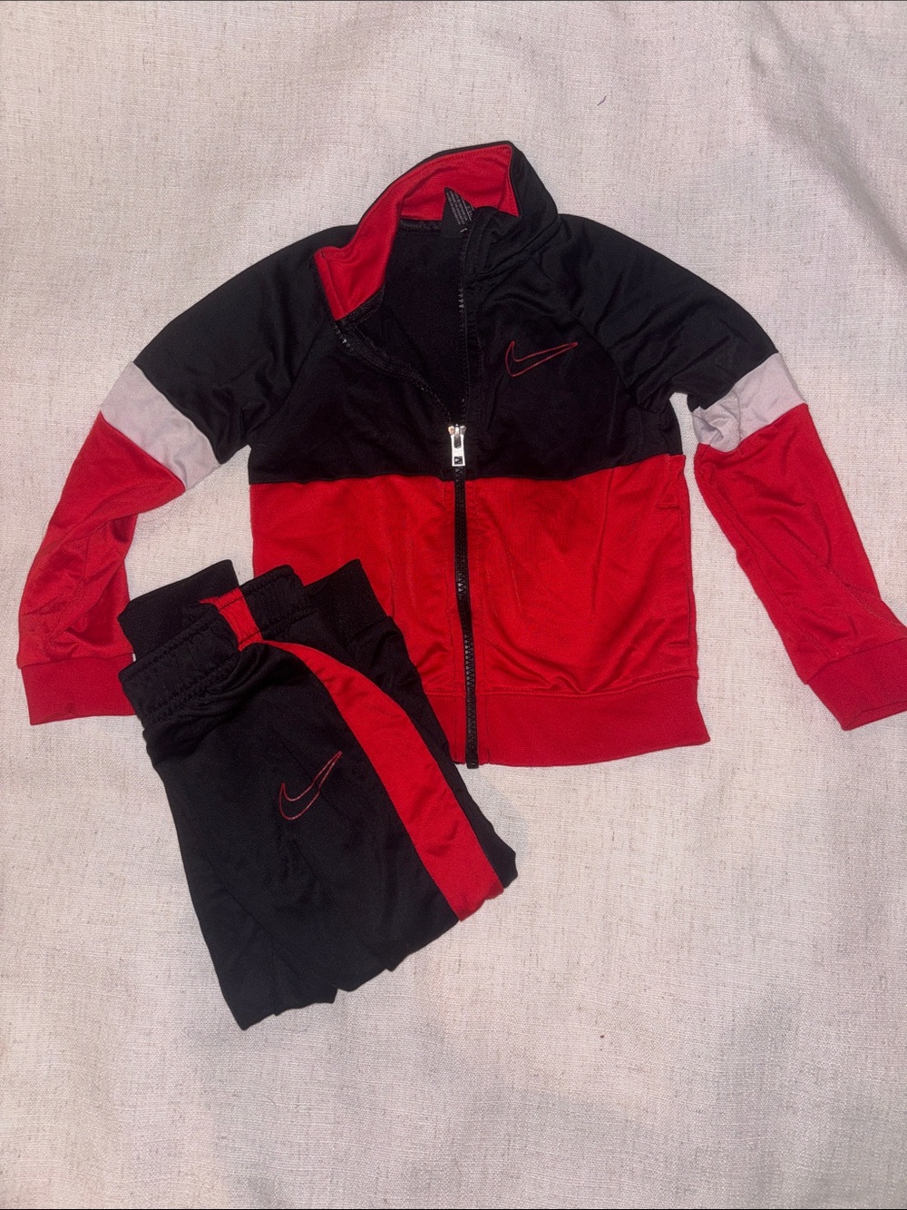 Nike Black and Red Colorblock Kids Track Jacket & Pants